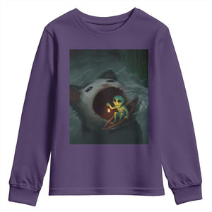 Funny Alien Cat Meme Youth Sweatshirt Weird Silly TS10 Purple Print Your Wear