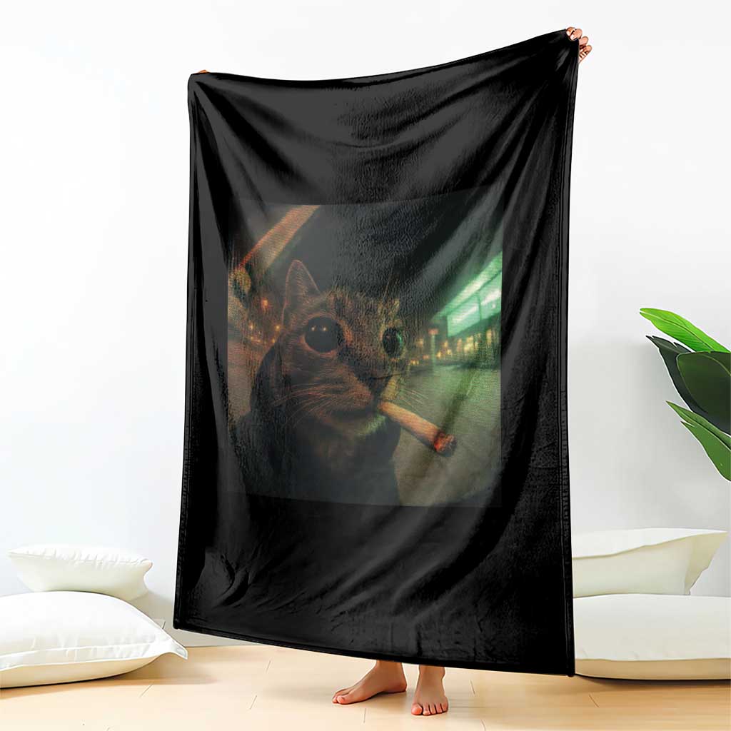 Funny Smoking Cat Throw Blanket Retro 90s Grunge Cat Selfie Streetwear Meme TS10 Print Your Wear
