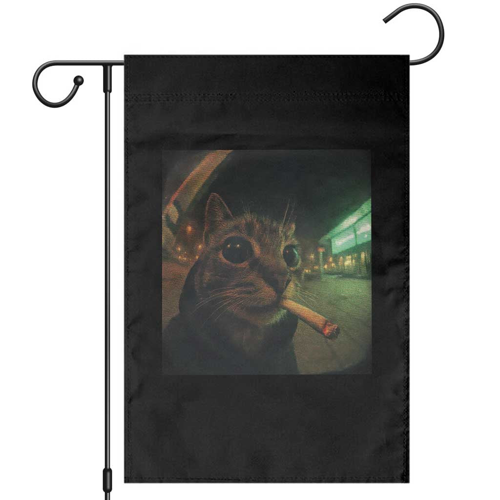 Funny Smoking Cat Garden Flag Retro 90s Grunge Cat Selfie Streetwear Meme TS10 Black Print Your Wear