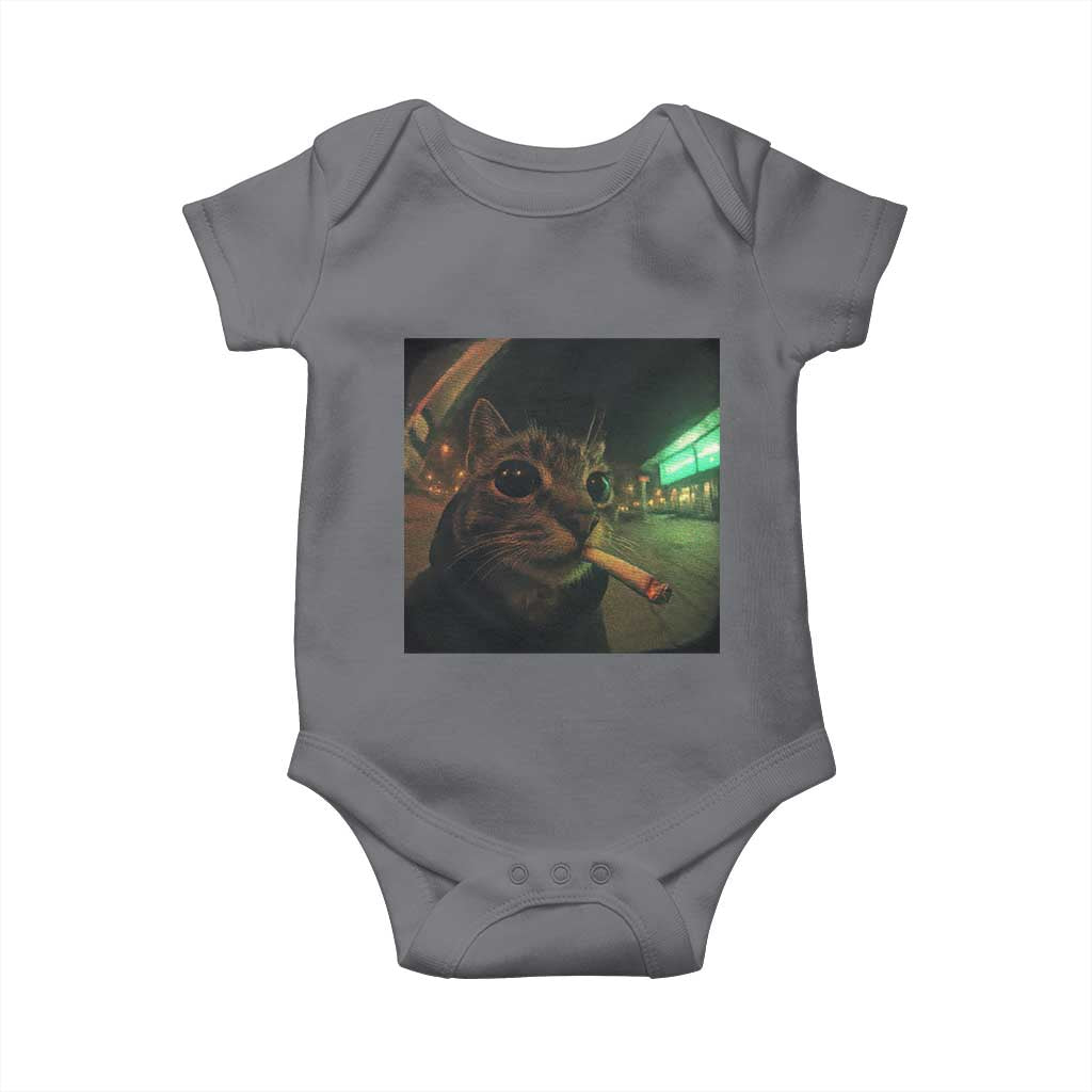 Funny Smoking Cat Baby Onesie Retro 90s Grunge Cat Selfie Streetwear Meme TS10 Charcoal Print Your Wear
