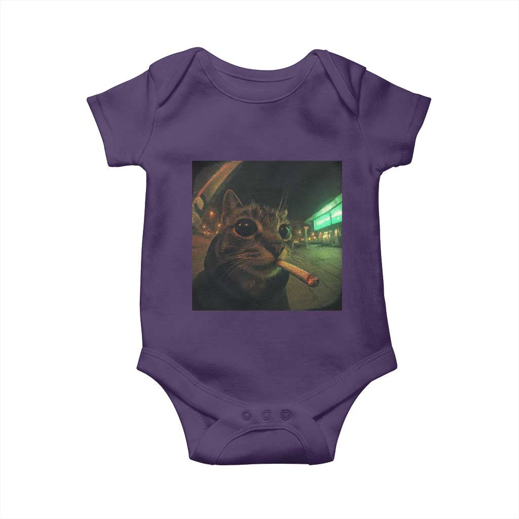 Funny Smoking Cat Baby Onesie Retro 90s Grunge Cat Selfie Streetwear Meme TS10 Purple Print Your Wear