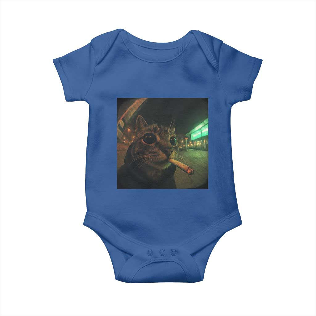 Funny Smoking Cat Baby Onesie Retro 90s Grunge Cat Selfie Streetwear Meme TS10 Royal Blue Print Your Wear