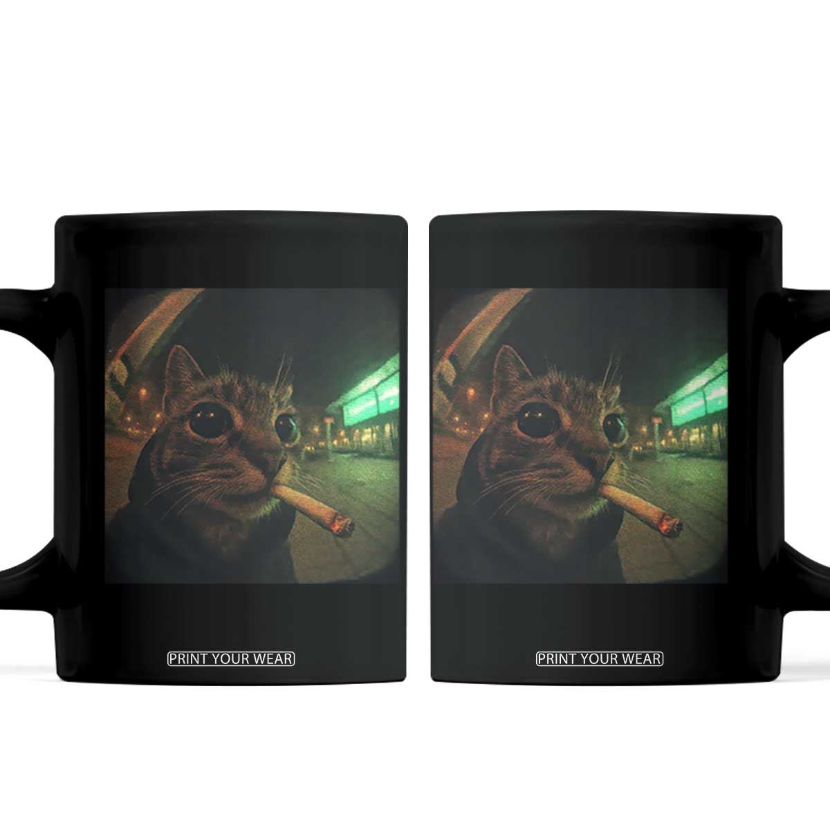 Funny Smoking Cat Coffee Mug Retro 90s Grunge Cat Selfie Streetwear Meme TS10 Black Print Your Wear