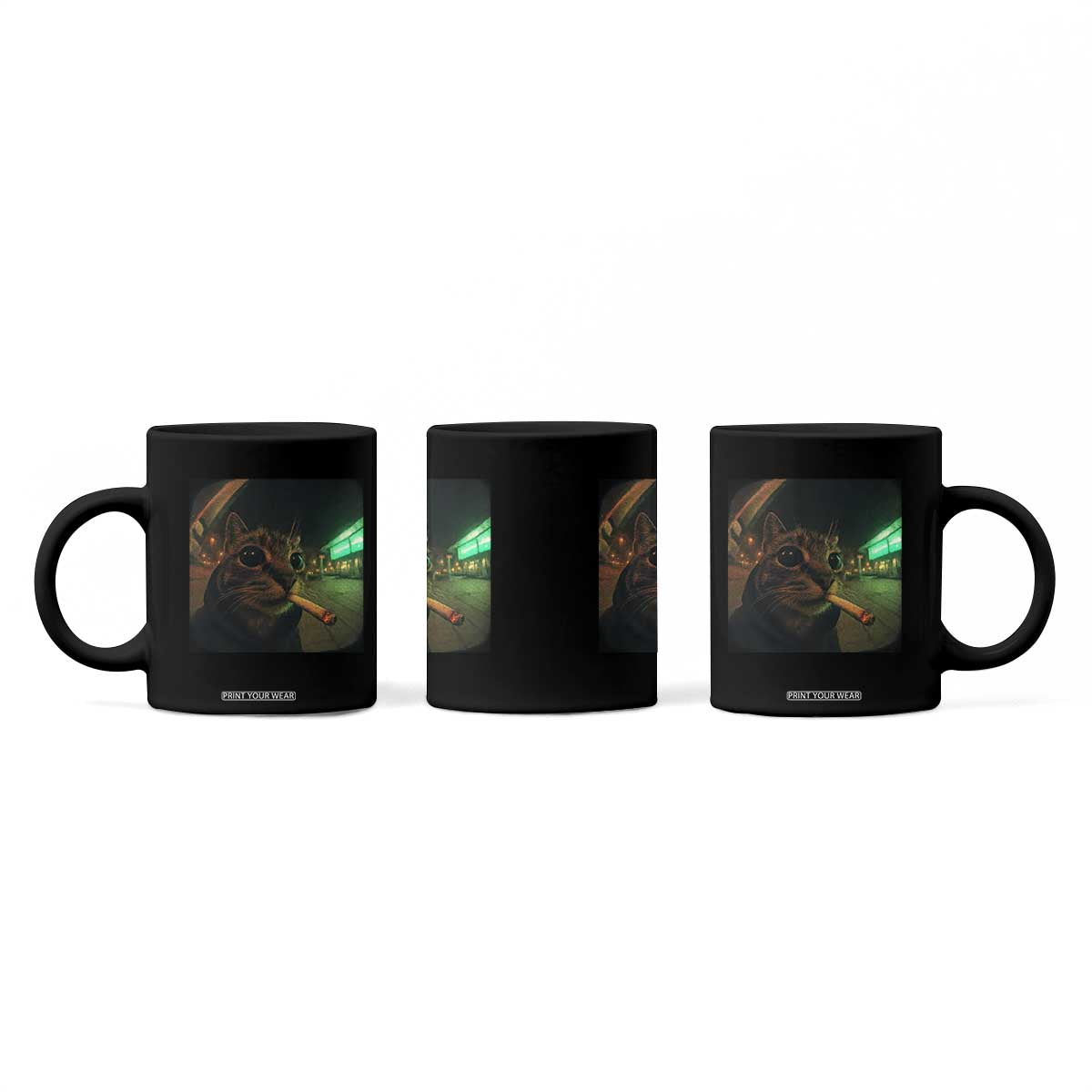 Funny Smoking Cat Coffee Mug Retro 90s Grunge Cat Selfie Streetwear Meme TS10 Print Your Wear