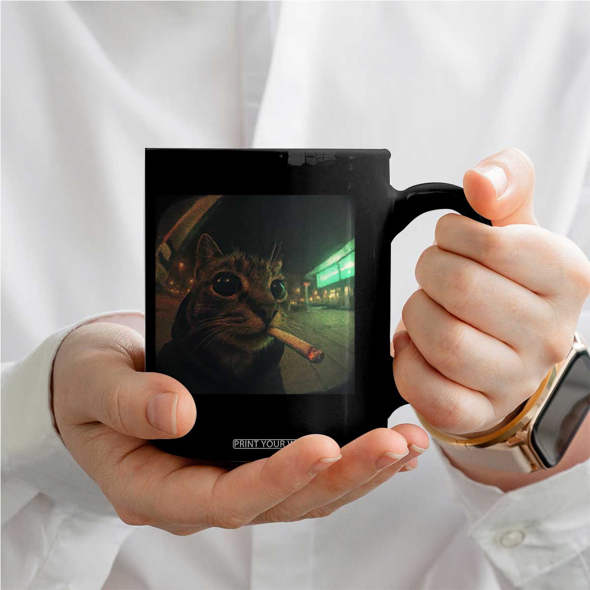 Funny Smoking Cat Coffee Mug Retro 90s Grunge Cat Selfie Streetwear Meme TS10 Print Your Wear