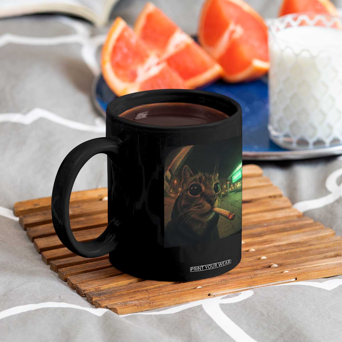 Funny Smoking Cat Coffee Mug Retro 90s Grunge Cat Selfie Streetwear Meme TS10 Print Your Wear