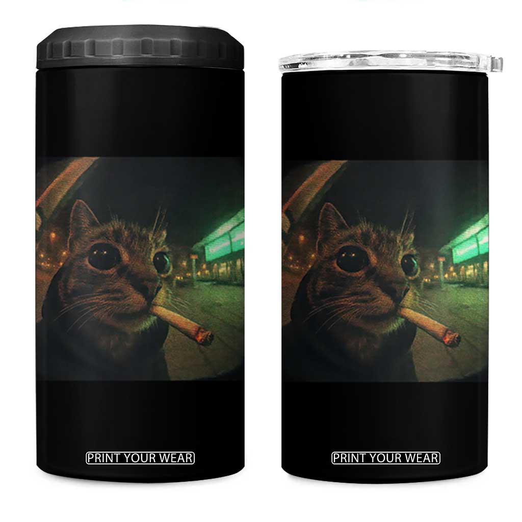 Funny Smoking Cat 4 in 1 Can Cooler Tumbler Retro 90s Grunge Cat Selfie Streetwear Meme TS10 One Size: 16 oz Black Print Your Wear