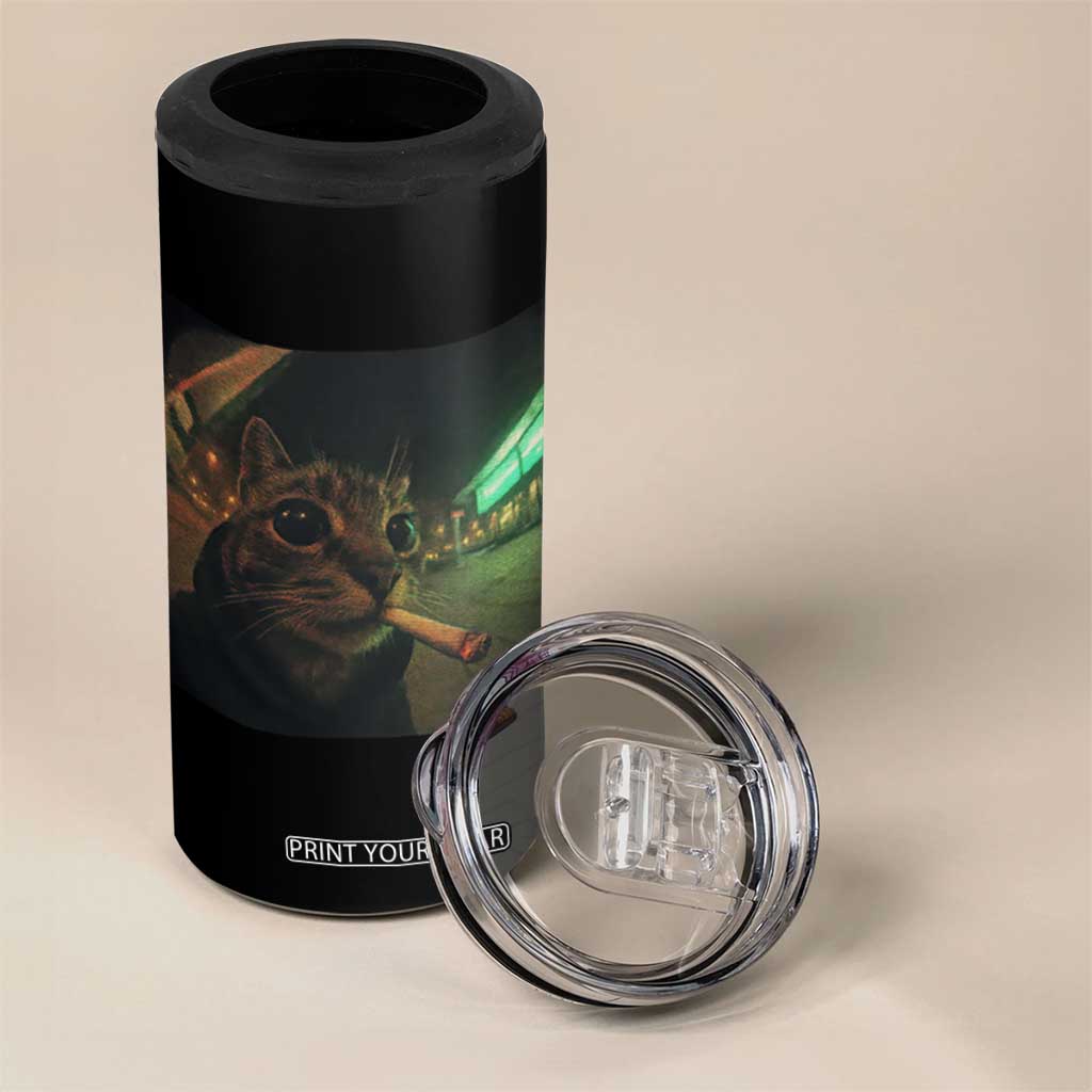 Funny Smoking Cat 4 in 1 Can Cooler Tumbler Retro 90s Grunge Cat Selfie Streetwear Meme TS10 Print Your Wear