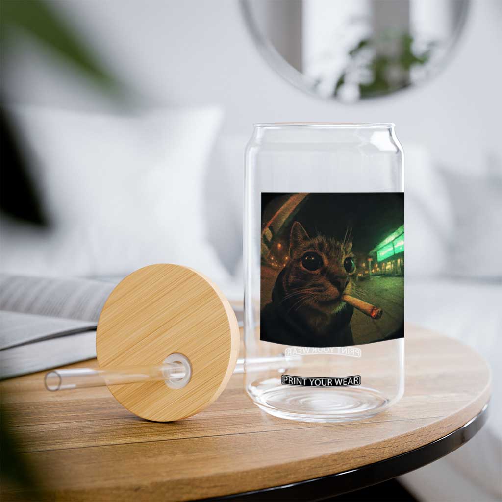 Funny Smoking Cat Glass Can Retro 90s Grunge Cat Selfie Streetwear Meme TS10 Print Your Wear