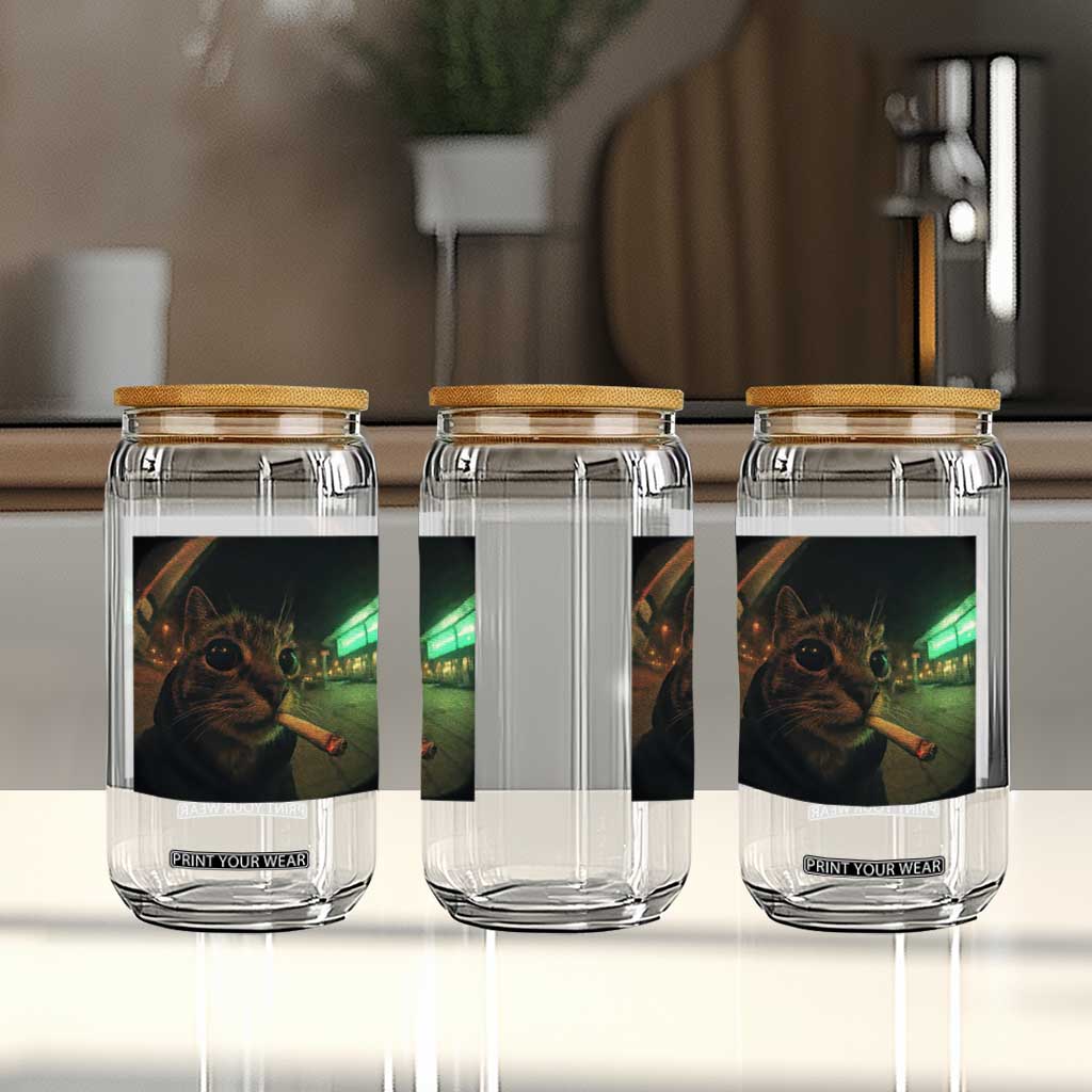 Funny Smoking Cat Glass Can Retro 90s Grunge Cat Selfie Streetwear Meme TS10 Print Your Wear