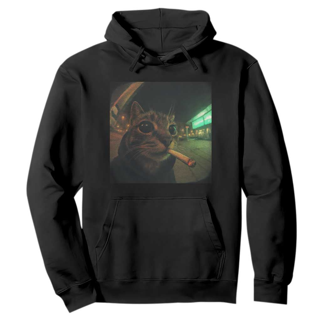 Funny Smoking Cat Hoodie Retro 90s Grunge Cat Selfie Streetwear Meme TS10 Black Print Your Wear