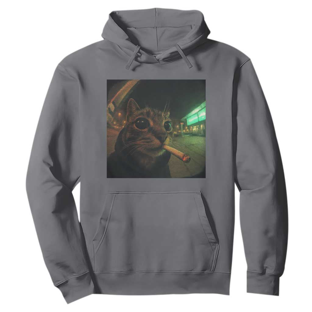 Funny Smoking Cat Hoodie Retro 90s Grunge Cat Selfie Streetwear Meme TS10 Charcoal Print Your Wear