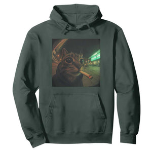 Funny Smoking Cat Hoodie Retro 90s Grunge Cat Selfie Streetwear Meme TS10 Dark Forest Green Print Your Wear