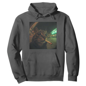 Funny Smoking Cat Hoodie Retro 90s Grunge Cat Selfie Streetwear Meme TS10 Dark Heather Print Your Wear