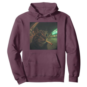 Funny Smoking Cat Hoodie Retro 90s Grunge Cat Selfie Streetwear Meme TS10 Maroon Print Your Wear