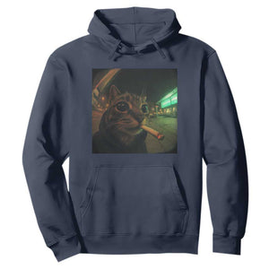 Funny Smoking Cat Hoodie Retro 90s Grunge Cat Selfie Streetwear Meme TS10 Navy Print Your Wear