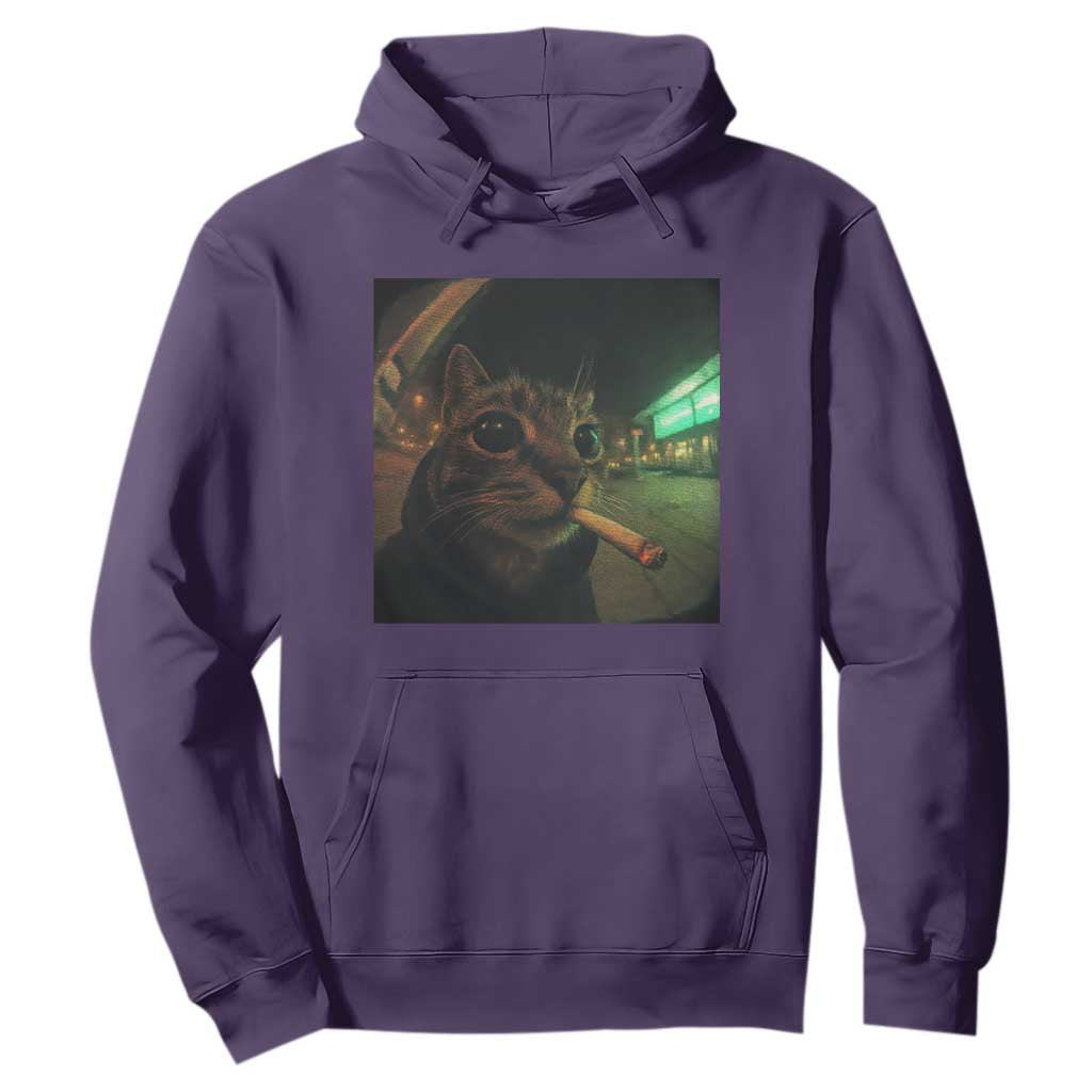 Funny Smoking Cat Hoodie Retro 90s Grunge Cat Selfie Streetwear Meme TS10 Purple Print Your Wear