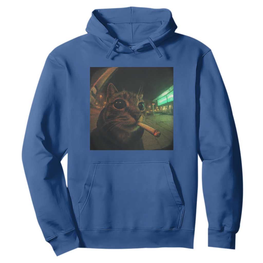 Funny Smoking Cat Hoodie Retro 90s Grunge Cat Selfie Streetwear Meme TS10 Royal Blue Print Your Wear