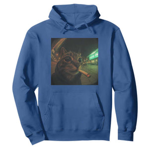 Funny Smoking Cat Hoodie Retro 90s Grunge Cat Selfie Streetwear Meme TS10 Royal Blue Print Your Wear