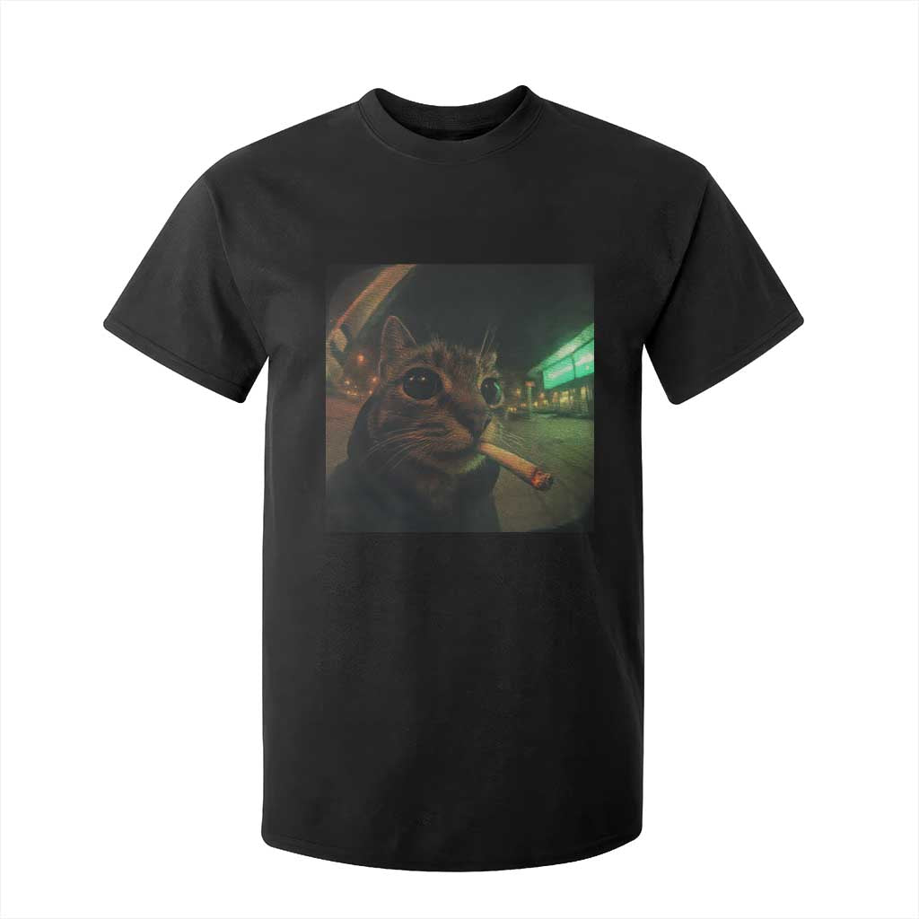Funny Smoking Cat T Shirt For Kid Retro 90s Grunge Cat Selfie Streetwear Meme TS10 Black Print Your Wear