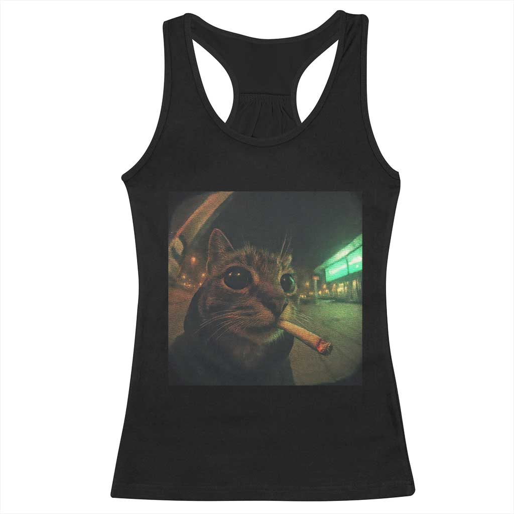 Funny Smoking Cat Racerback Tank Top Retro 90s Grunge Cat Selfie Streetwear Meme TS10 Black Print Your Wear