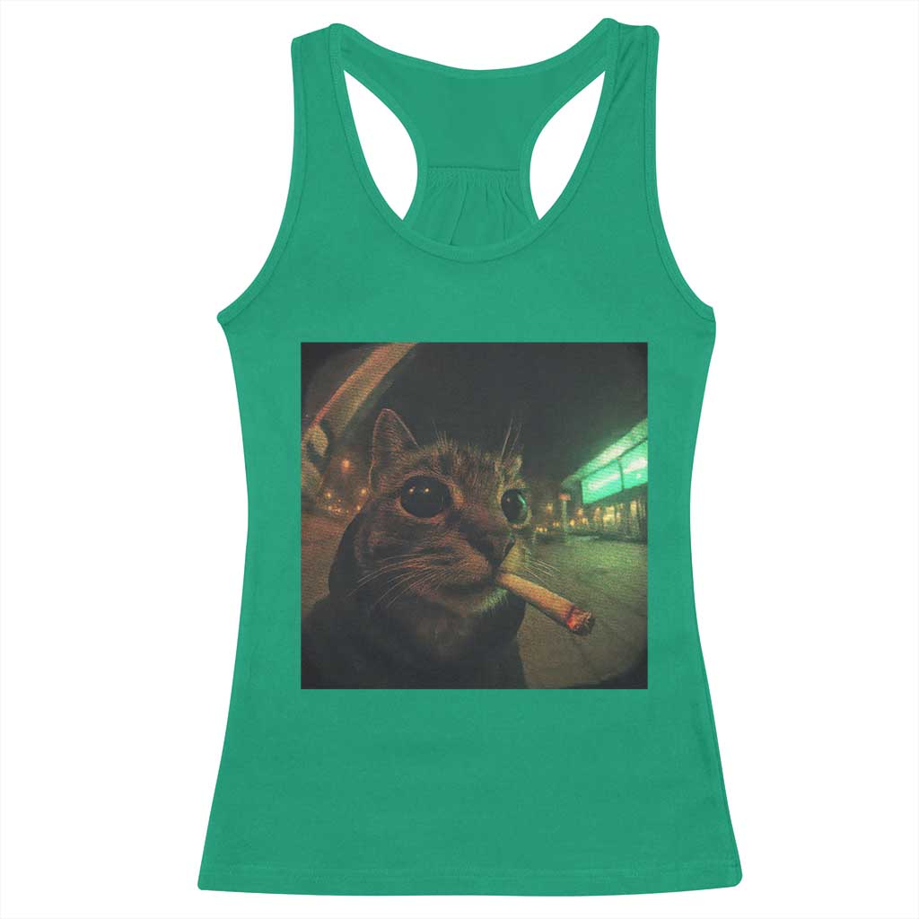 Funny Smoking Cat Racerback Tank Top Retro 90s Grunge Cat Selfie Streetwear Meme TS10 Irish Green Print Your Wear