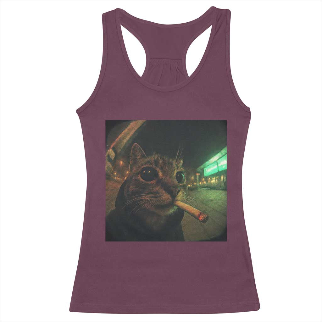 Funny Smoking Cat Racerback Tank Top Retro 90s Grunge Cat Selfie Streetwear Meme TS10 Maroon Print Your Wear