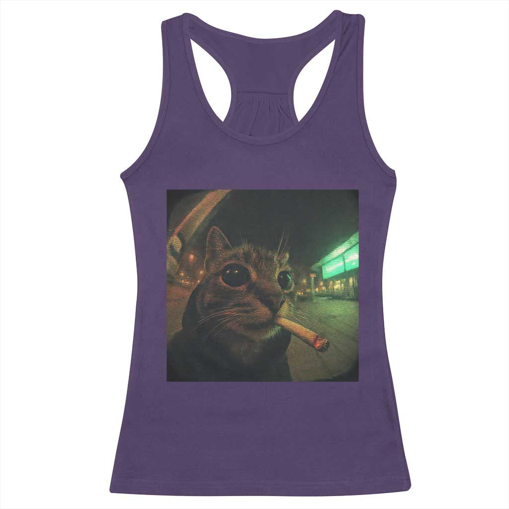 Funny Smoking Cat Racerback Tank Top Retro 90s Grunge Cat Selfie Streetwear Meme TS10 Purple Print Your Wear