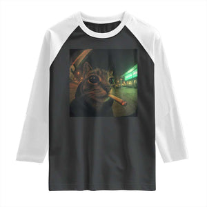 Funny Smoking Cat Raglan Shirt Retro 90s Grunge Cat Selfie Streetwear Meme TS10 Black White Print Your Wear
