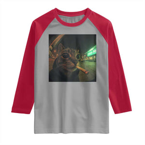 Funny Smoking Cat Raglan Shirt Retro 90s Grunge Cat Selfie Streetwear Meme TS10 Sport Gray Red Print Your Wear
