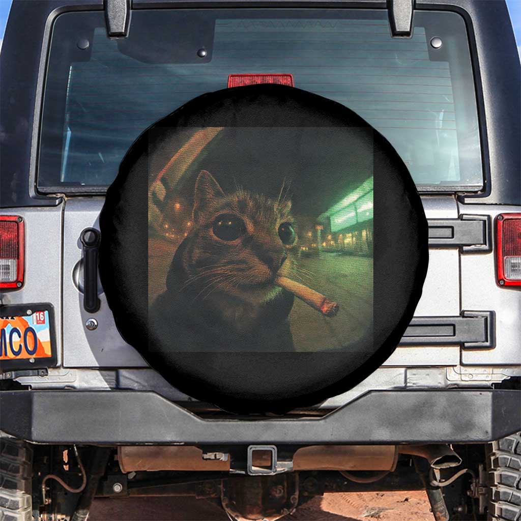 Funny Smoking Cat Spare Tire Cover Retro 90s Grunge Cat Selfie Streetwear Meme TS10 No hole Black Print Your Wear