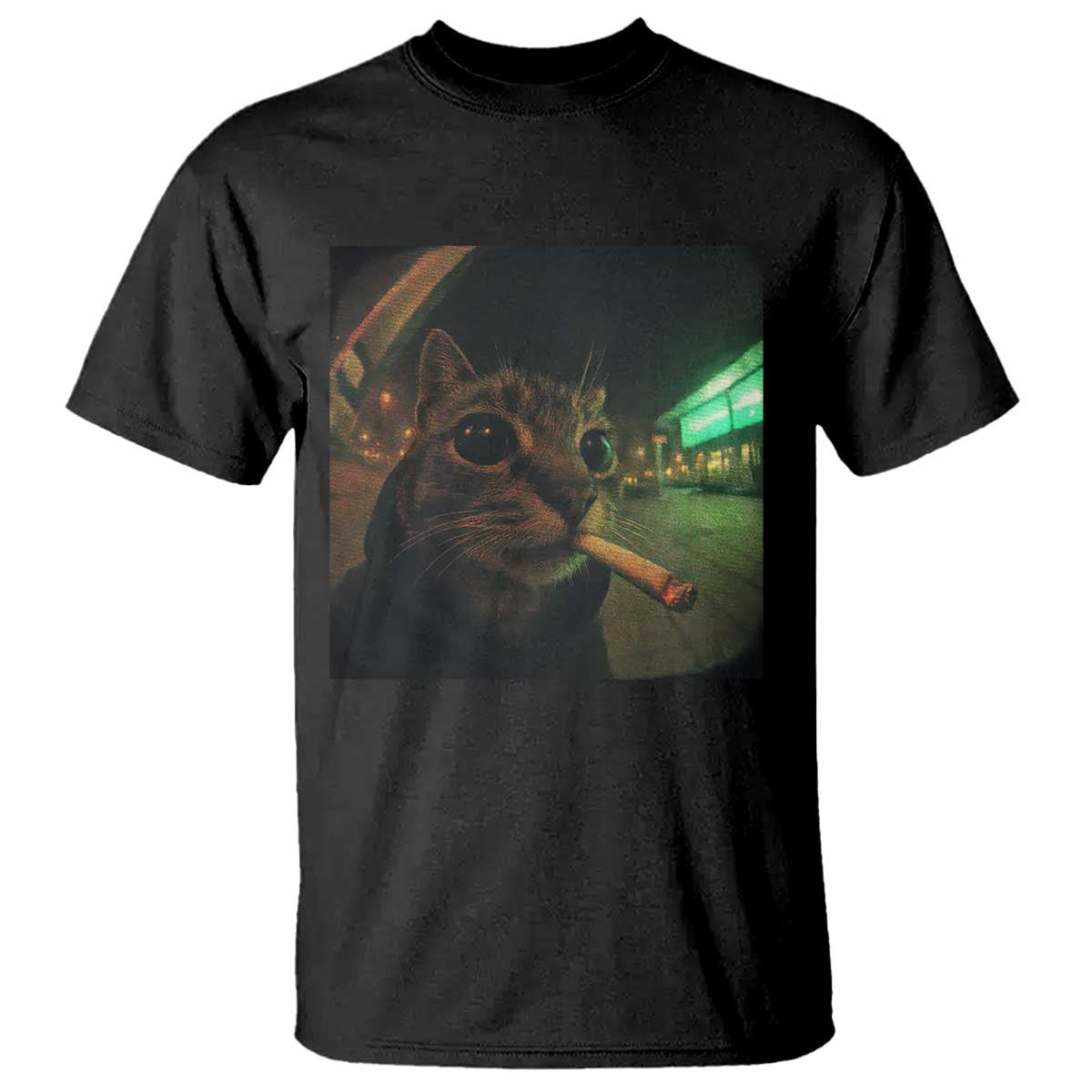 Funny Smoking Cat T Shirt Retro 90s Grunge Cat Selfie Streetwear Meme TS10 Black Print Your Wear