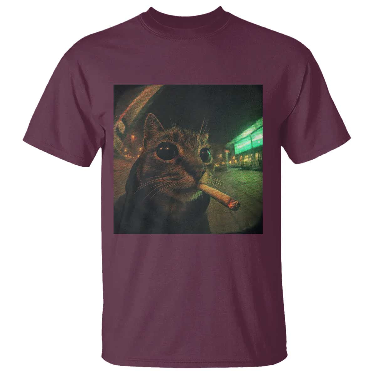 Funny Smoking Cat T Shirt Retro 90s Grunge Cat Selfie Streetwear Meme TS10 Maroon Print Your Wear