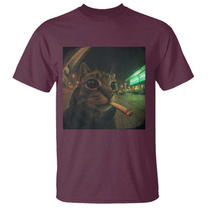 Funny Smoking Cat T Shirt Retro 90s Grunge Cat Selfie Streetwear Meme TS10 Maroon Print Your Wear