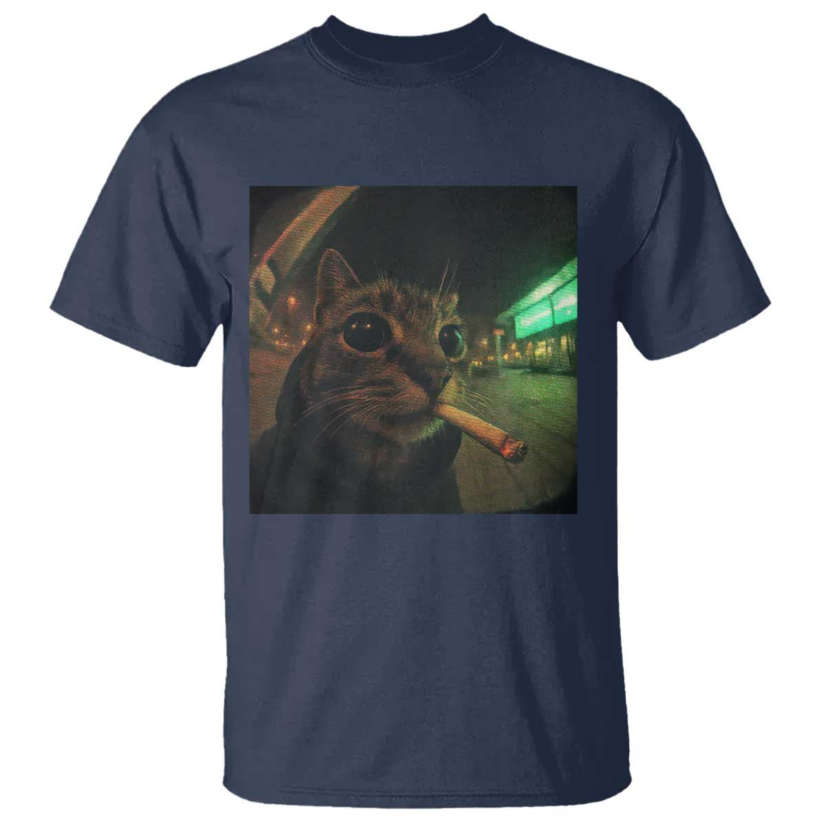 Funny Smoking Cat T Shirt Retro 90s Grunge Cat Selfie Streetwear Meme TS10 Navy Print Your Wear