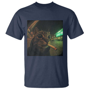 Funny Smoking Cat T Shirt Retro 90s Grunge Cat Selfie Streetwear Meme TS10 Navy Print Your Wear