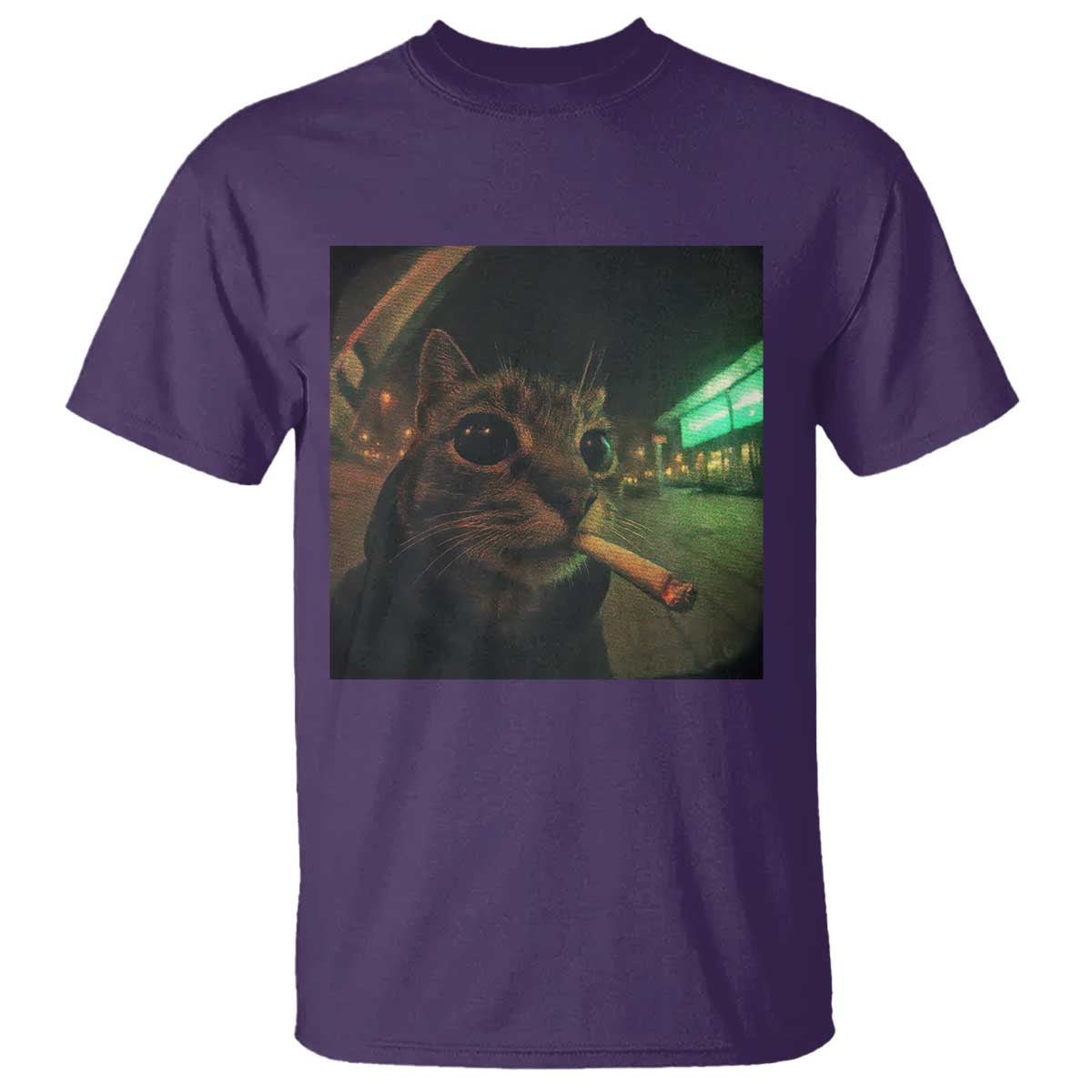 Funny Smoking Cat T Shirt Retro 90s Grunge Cat Selfie Streetwear Meme TS10 Purple Print Your Wear