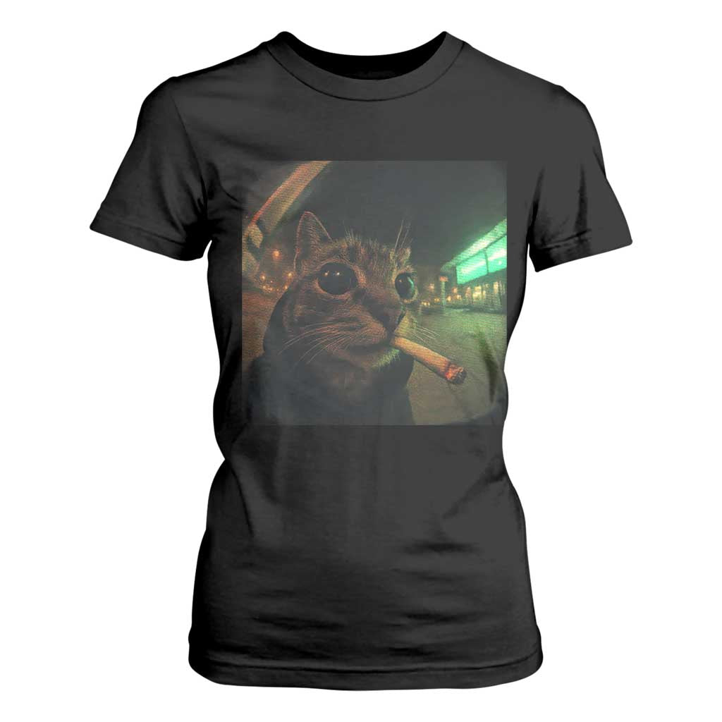Funny Smoking Cat T Shirt For Women Retro 90s Grunge Cat Selfie Streetwear Meme TS10 Black Print Your Wear