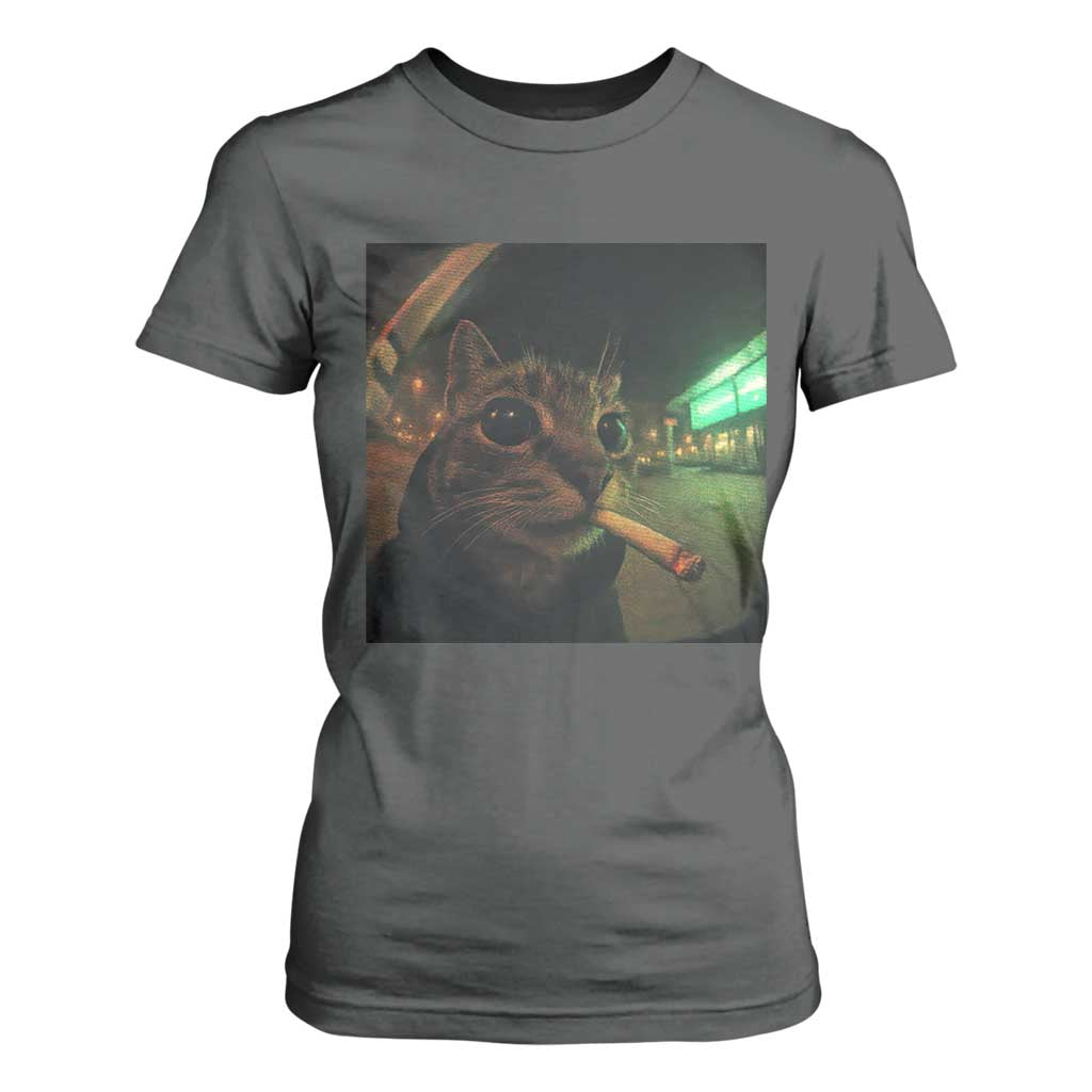 Funny Smoking Cat T Shirt For Women Retro 90s Grunge Cat Selfie Streetwear Meme TS10 Dark Heather Print Your Wear