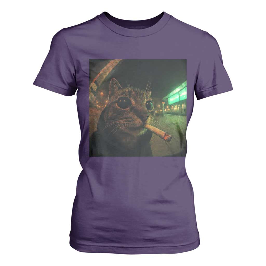 Funny Smoking Cat T Shirt For Women Retro 90s Grunge Cat Selfie Streetwear Meme TS10 Purple Print Your Wear