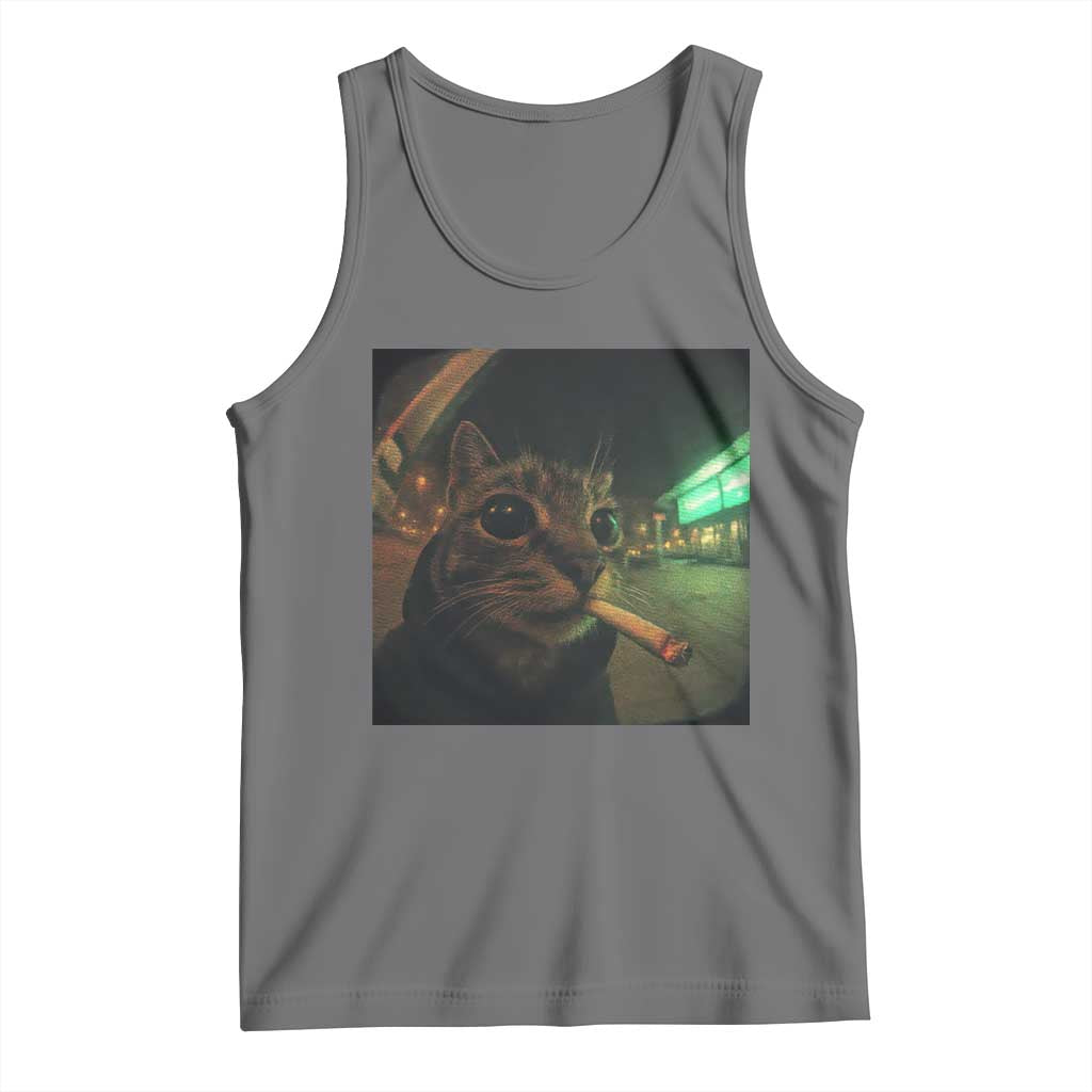 Funny Smoking Cat Tank Top Retro 90s Grunge Cat Selfie Streetwear Meme TS10 Black Heather Print Your Wear