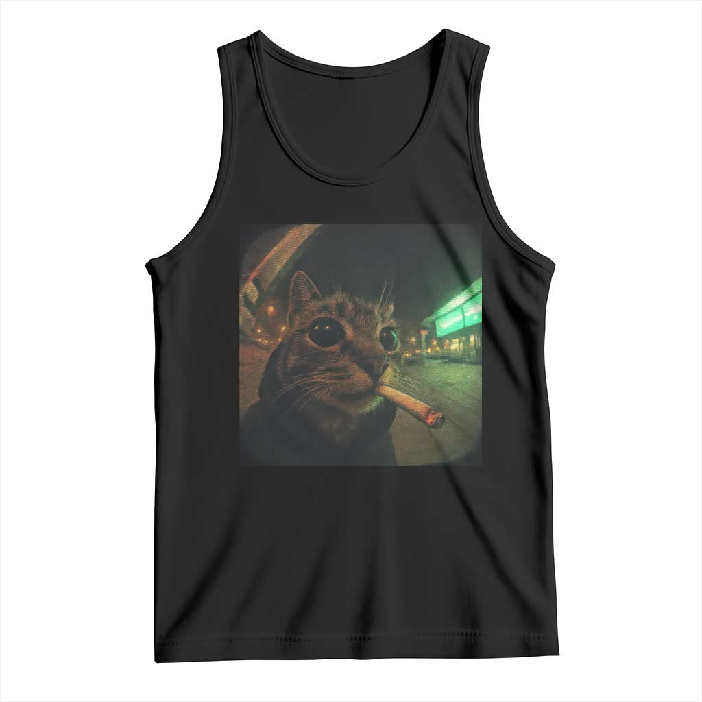 Funny Smoking Cat Tank Top Retro 90s Grunge Cat Selfie Streetwear Meme TS10 Black Print Your Wear