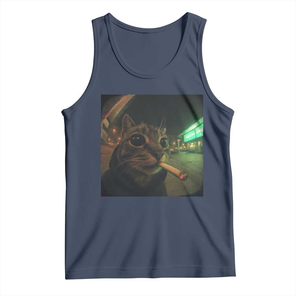Funny Smoking Cat Tank Top Retro 90s Grunge Cat Selfie Streetwear Meme TS10 Navy Print Your Wear