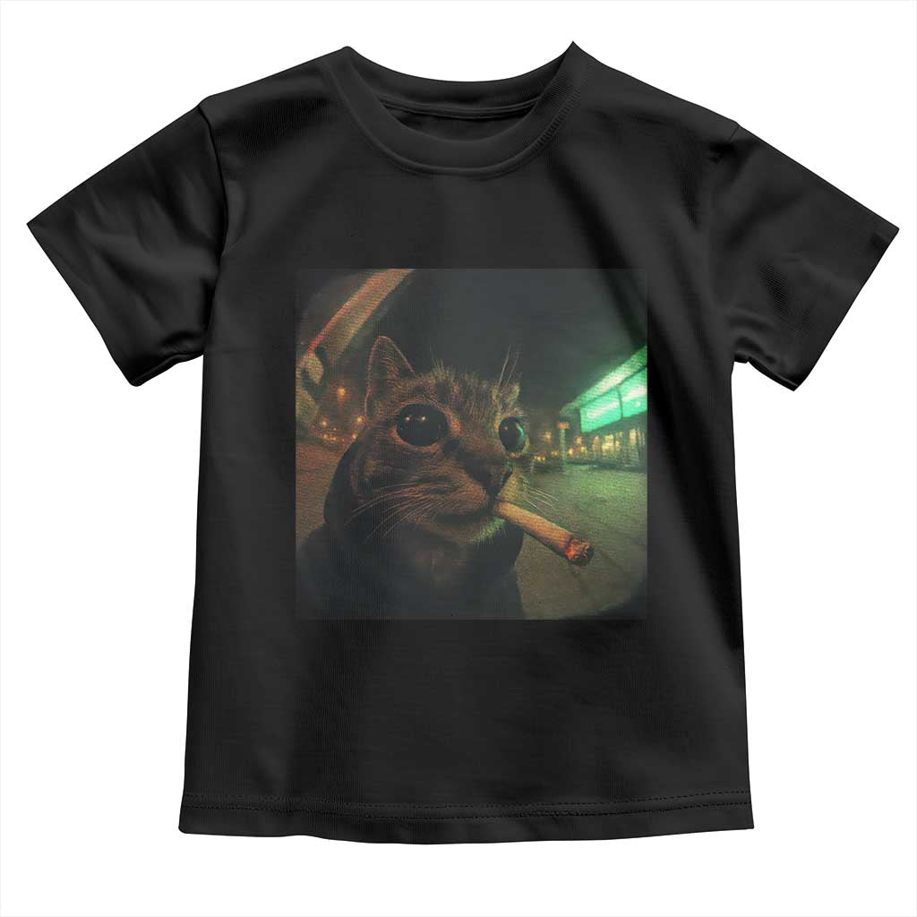 Funny Smoking Cat Toddler T Shirt Retro 90s Grunge Cat Selfie Streetwear Meme TS10 Black Print Your Wear
