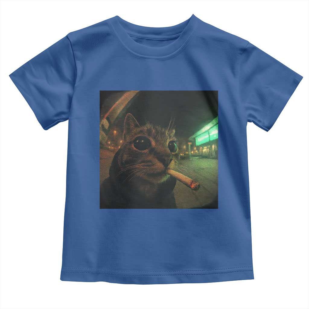 Funny Smoking Cat Toddler T Shirt Retro 90s Grunge Cat Selfie Streetwear Meme TS10 Royal Blue Print Your Wear