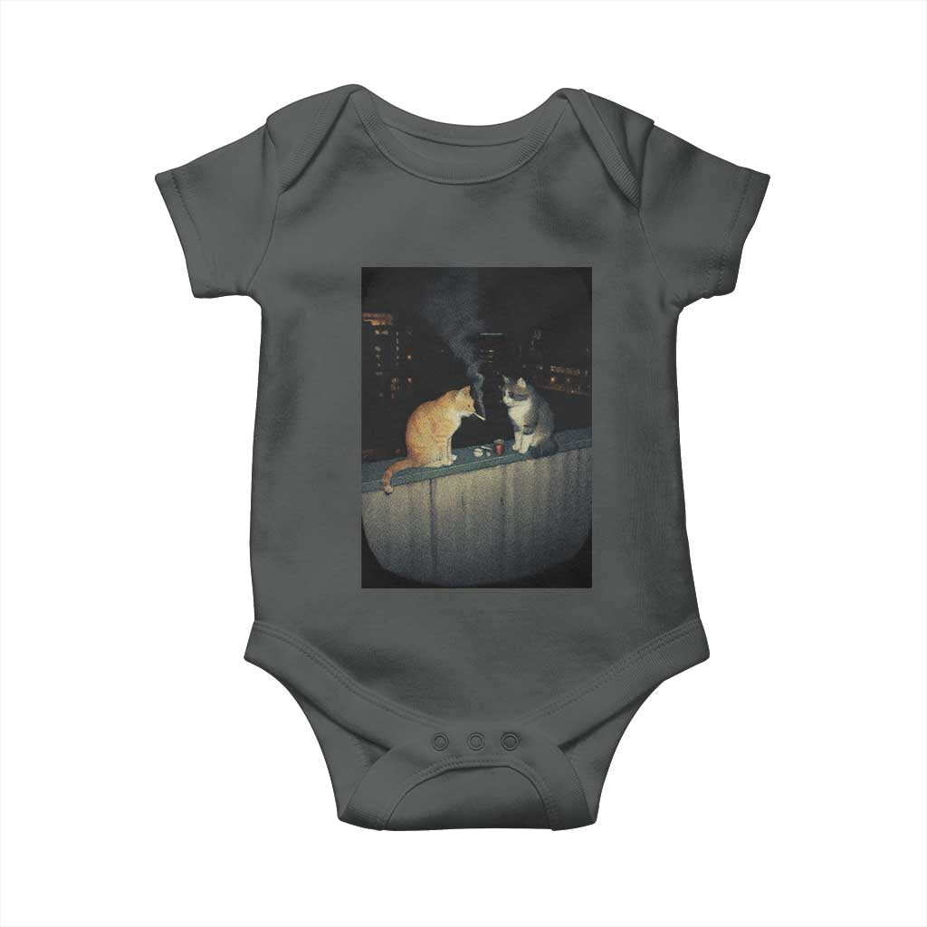 Funny Smoking Cat Baby Onesie Retro 90s Grunge Kitty Streetwear Meme TS10 Dark Heather Print Your Wear