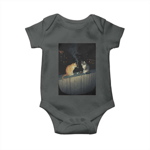 Funny Smoking Cat Baby Onesie Retro 90s Grunge Kitty Streetwear Meme TS10 Dark Heather Print Your Wear