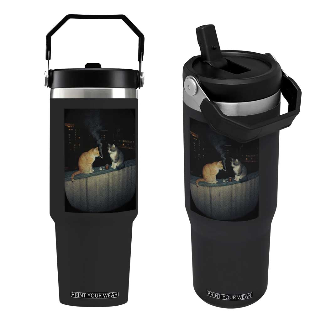 Funny Smoking Cat Flip Straw Tumbler Retro 90s Grunge Kitty Streetwear Meme TS10 One Size: 30 oz Black Print Your Wear