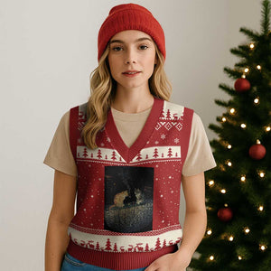 Funny Smoking Cat V-Neck Knit Sweater Vest Retro 90s Grunge Kitty Streetwear Meme TS10 Red Beige Print Your Wear