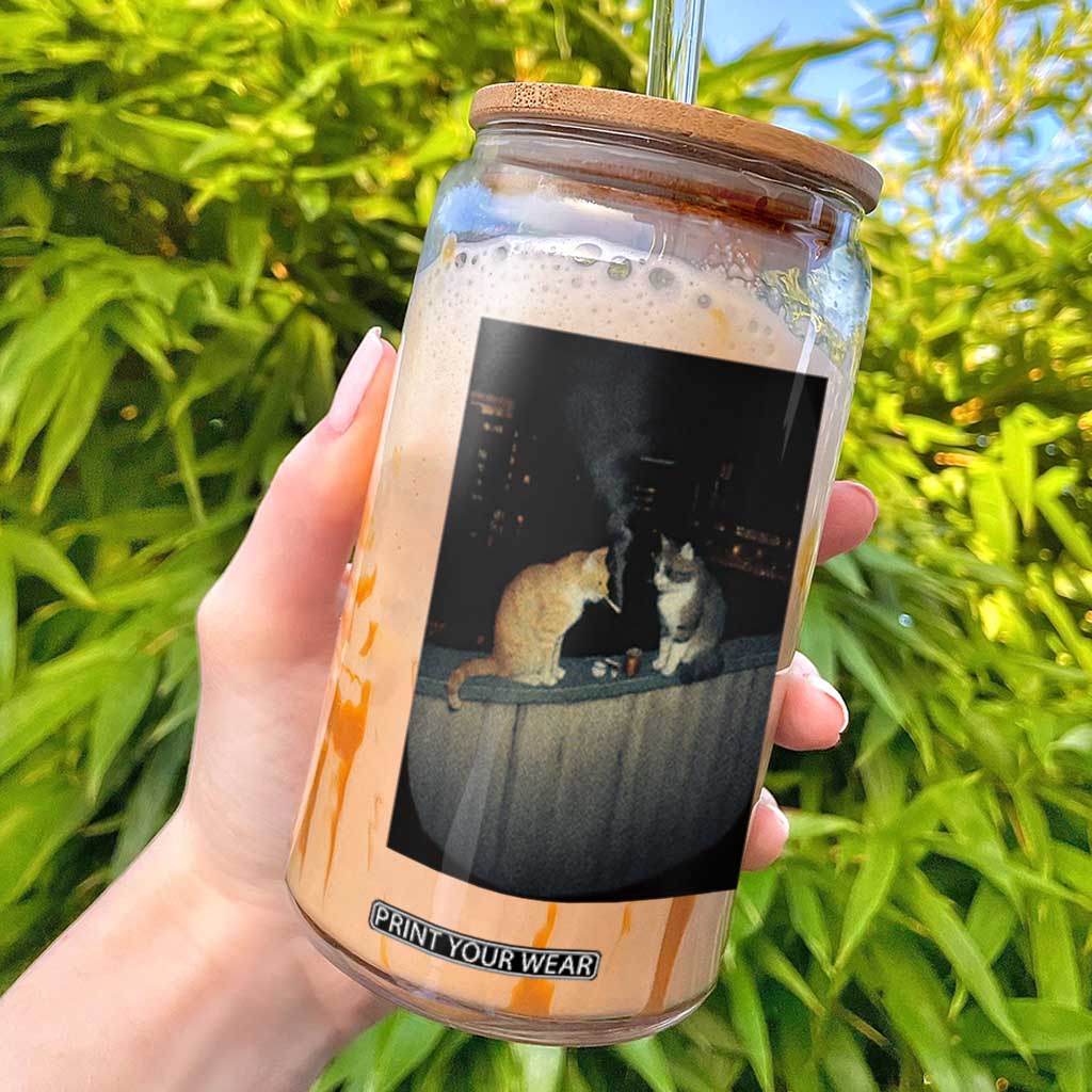 Funny Smoking Cat Glass Can Retro 90s Grunge Kitty Streetwear Meme TS10 Black Print Your Wear